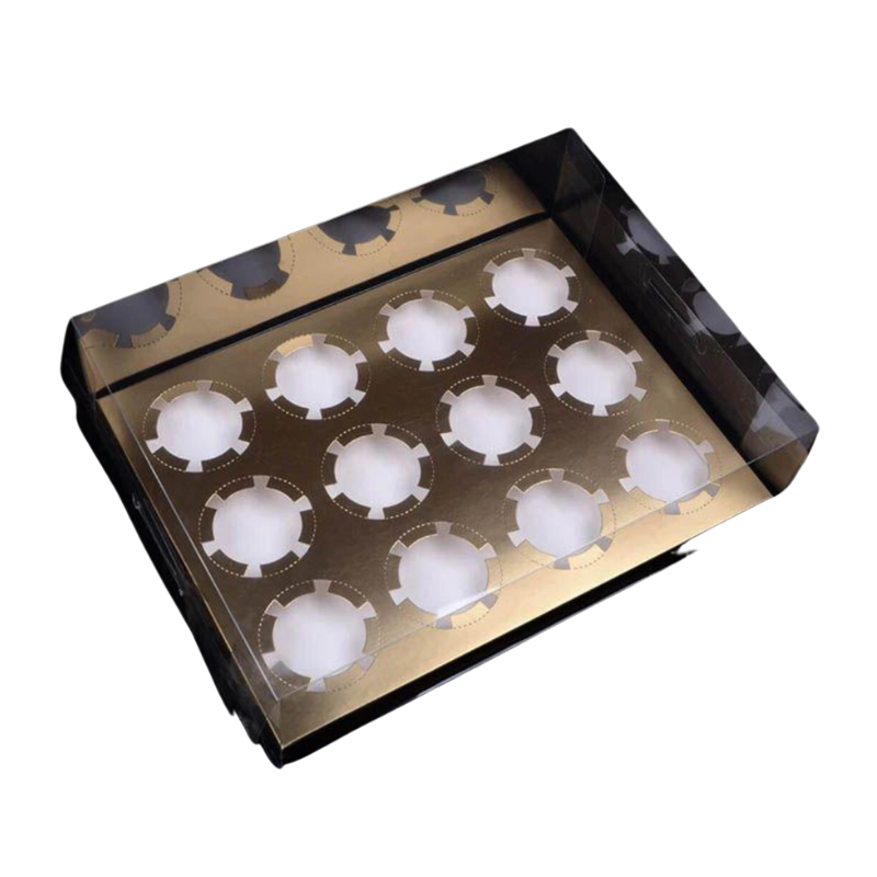 [MMA0004] Transparent 12pc Cupcake Box - White / Gold / Black Base