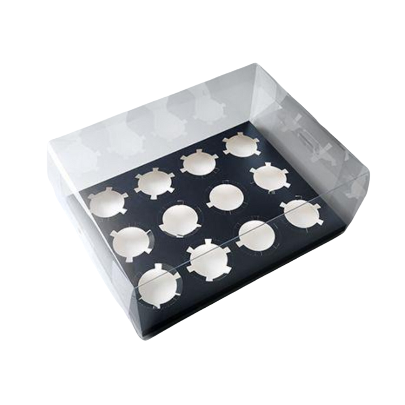 [MMA0005] Transparent 6pc Cupcake Box - White / Gold / Black Base