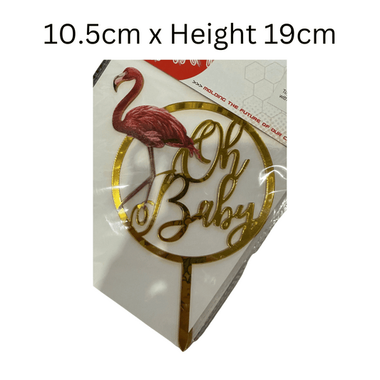 Cake Topper Flamingo Oh Baby Acrylic