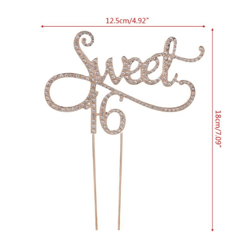 Cake Topper Sweet 16 Birthday Diamond Gold