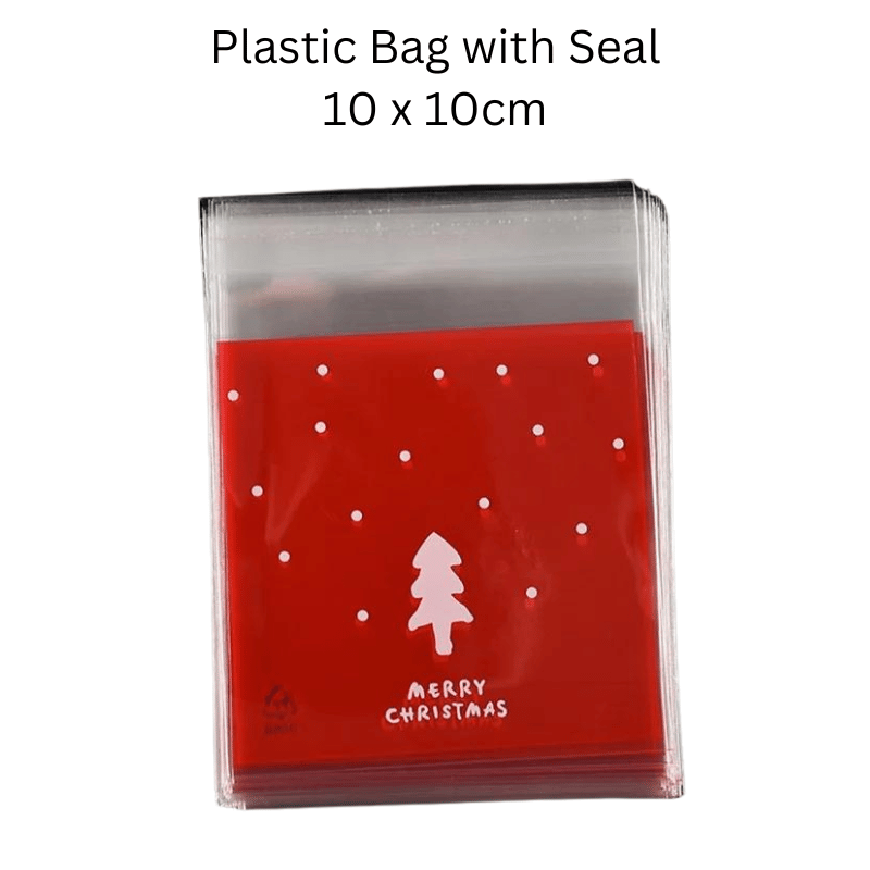 20pcs Plastic Bag with Seal - Christmas Tree Red - 10 x 10cm