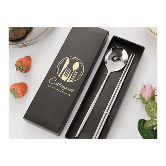 Premium Chopstick & Spoon Set Silver