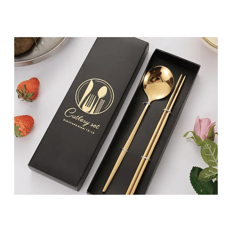 Premium Chopstick & Spoon Set Gold