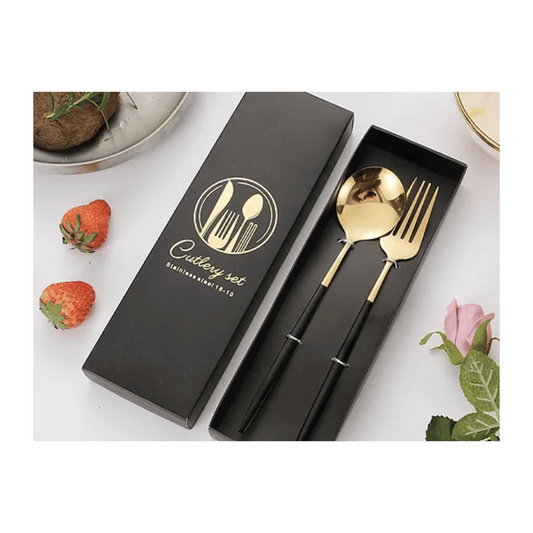 Premium Fork & Spoon Set Gold Black