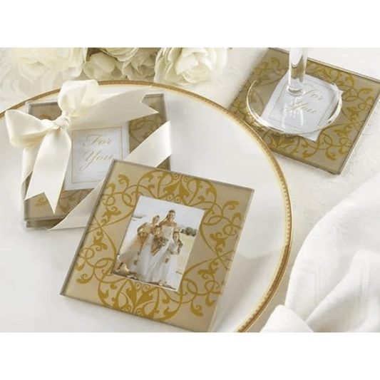 Gold Brocade Photo Glass Coaster