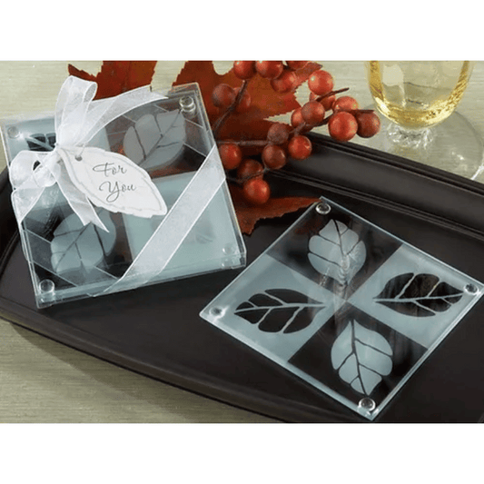 Frosted Leaf Glass Coasters 2pc