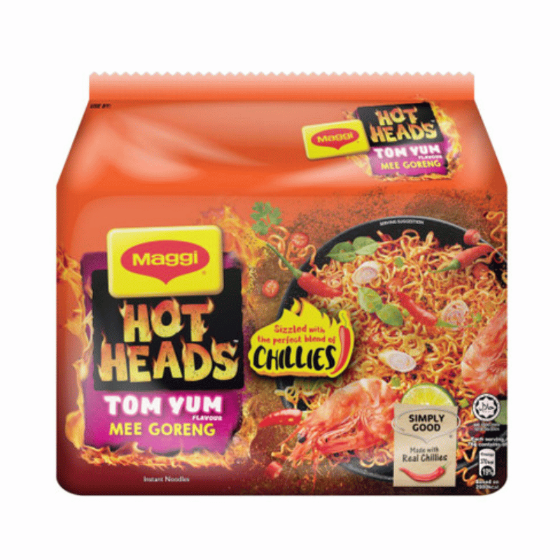 [Halal] Maggi Instant Noodle Hot Heads Tom Yum Mee Goreng 5 x 76g