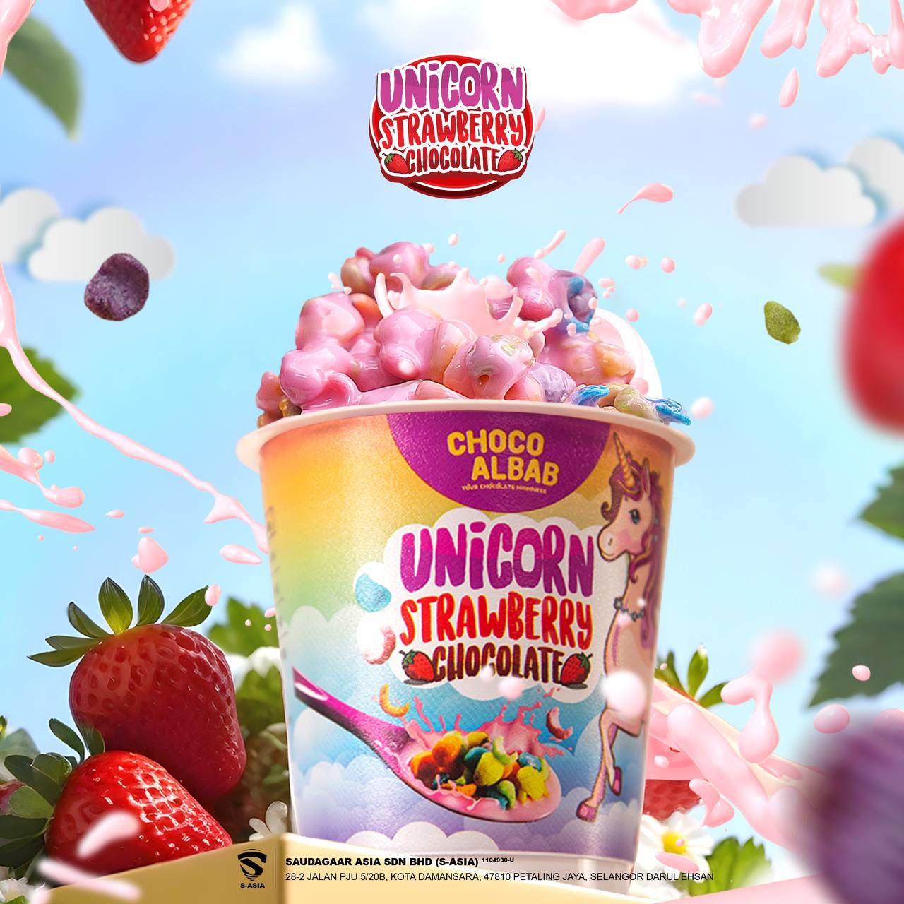 [Halal] Choco Albab Unicorn Strawberry Chocolate 85g